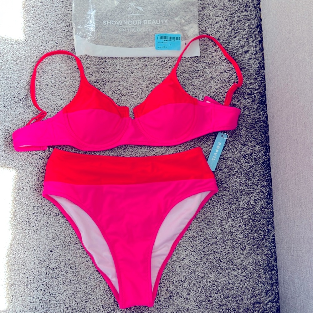 Brand new with tags bright pink PopVil Bikini, size Medium